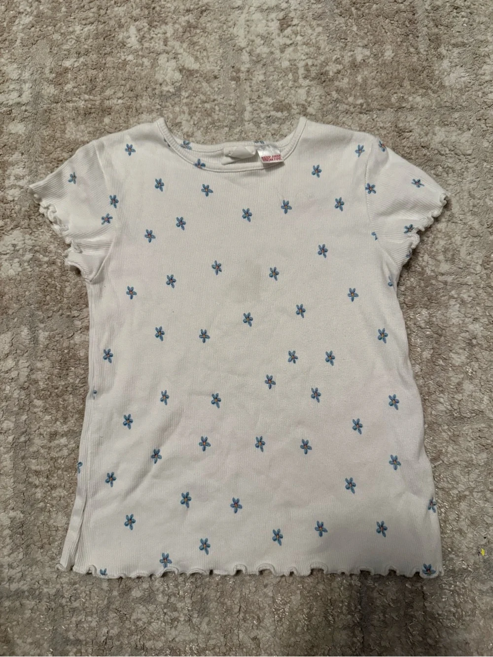 Zara Cream Short Sleeve Tee with Small Blue Flower Embroidery size 3/4